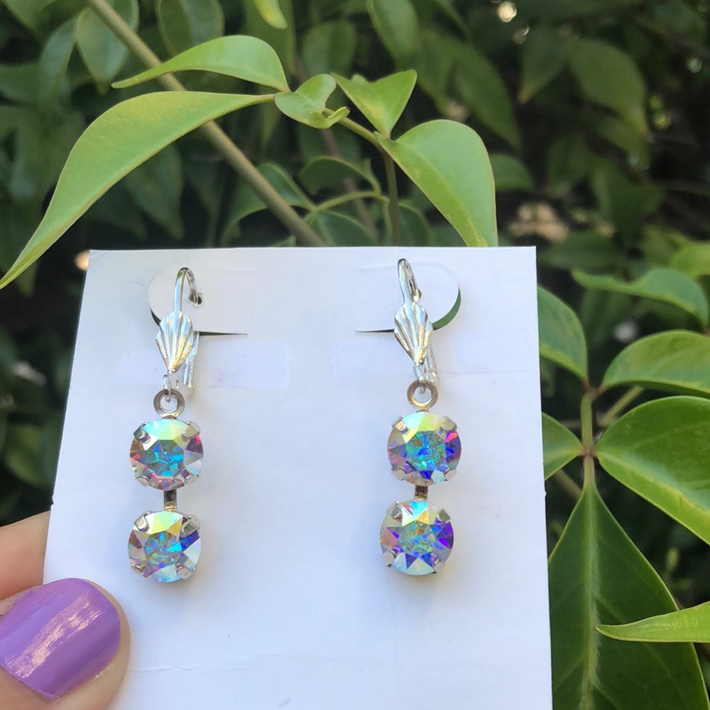 Aurora Borealis + Silver Crystal Drop Earrings - Picture 4 of 11